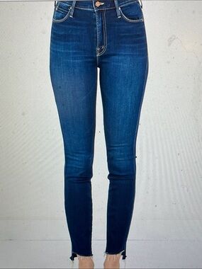 Mother the stunner High-Rise Dark Blue fray hem Jeans -after hours